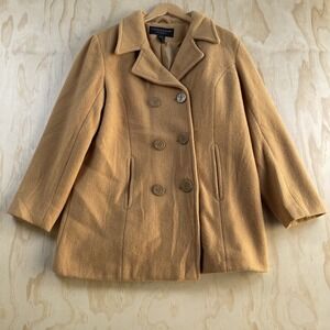 Centigrade Coat Womens Large Beige Wool Pea Coat Double Breasted Lined Classic